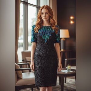 ✨VINTAGE ✨ Sténay 1980’s peacock sequin dress